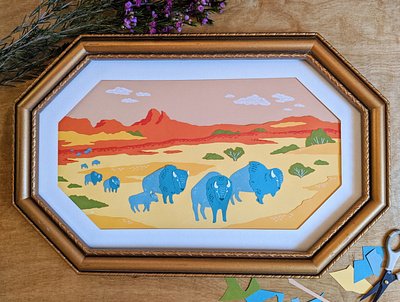 Bison on the trail art bison cut paper nature paper paper art paper craft