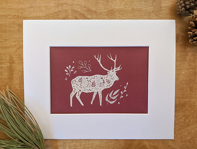 Screenprinted floral elk art elk hand drawn illustration nature screenprint screenprinting