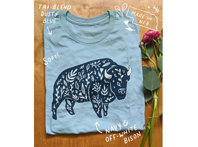 Blue floral bison T-shirt art drawing floral hand drawn illustration nature tshirt tshirt art tshirt design tshirtdesign