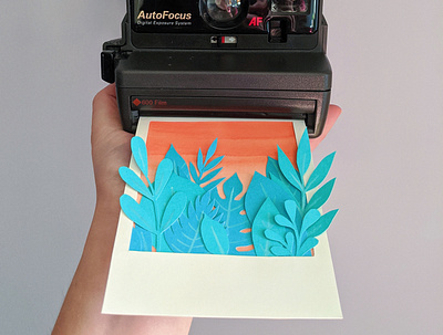 Paper Polaroid: Teal floral art cut paper handmade nature paper paper art papercraft