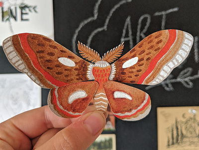 Cut paper moth art handmade nature