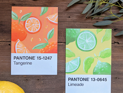 Pantone postcard paintings art handmade illustration nature painting