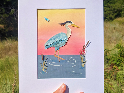 Cut paper great blue heron