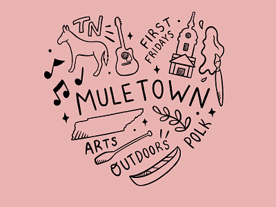 Muletown Heart T-shirt design art branding design drawing hand drawn illustration