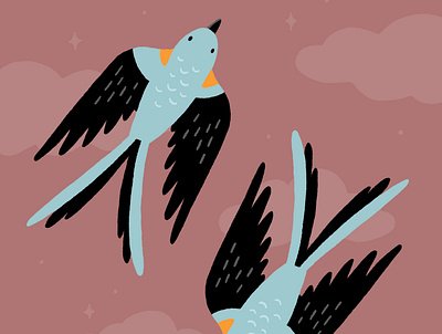 Scissor-tailed flycatchers art digital illustration drawing illustration nature procreate art