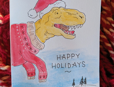 T-Rex sweater card art card christmas dinosaur drawing greetingcard hand drawn holiday ink painting pen sweater watercolor