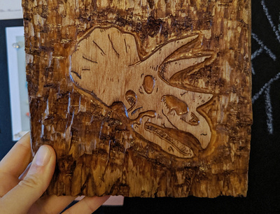 Triceratops skull wood carving art artist carved carving dinosaur wood wooden woodworking