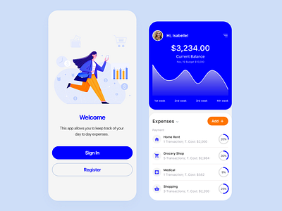 Expenditure App / Wallet account app clean color currency finance flat illustration iso minimal ui ux vector wallet