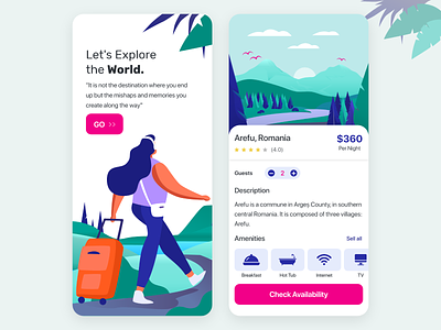 Travel & Booking App app app design booking clean color illustration minimal mobile mobile ui product design travel travel app traveling ui ux vector