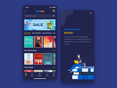 Ecommerce BookShop App app clean color flat home page illustration minimal ui ux vector