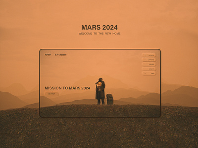 Landing page - MARS 2024 desert design desktop interface landing page mars nasa neumorphism new orange planet sand shot space spacex travel ui uiux web website