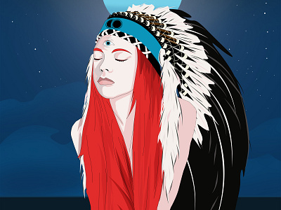 Indian girl ajna blue bonnet chakra girl illustration meditation moon night ocean red space surrealism typography war