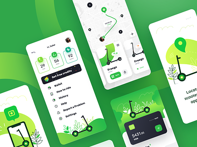 Kiwi App Design for Rent Scooters adobe photoshop app apple applepay bike business card clean design icons illustration map rent ride rider route scooter sketch ui ux