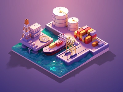 3D Model of the Port boat branding container dribbble dribbblepopular dribbbler harbor illustration new york oil port sea ship shipping company ui vector