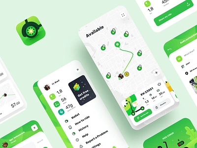 Kiwi App Design for Rent Scooters adobe photoshop app bike clean design icons illustration ios map rent ride rider route scooter sketch ui ux