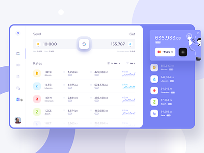 Cryptocurrency Exchange Design analytics app bitcoin chart clean currency dashboard data design exchange icons illustration mastercard money rate ui usd ux visa wallet