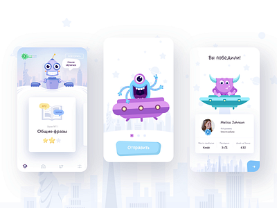English Learning App Design adobe photoshop alien aliens app clean design english icons illustration illustrator ios learning lesson lessons monster simple sketch ui ux