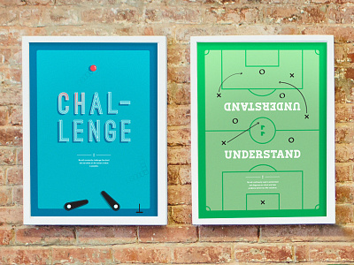 Barrel Core Values Posters: Challenge and Understand challenge design games illustration pinball poster series soccer understand