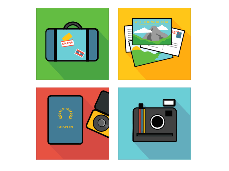 Travel Icons animation gif icon passport polaroid postcards stamp suitcase travel
