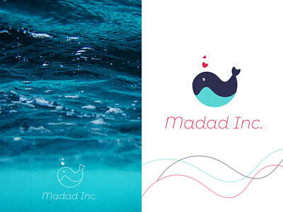 Madad Inc. Logo app art blue brand design branding depth design flat graphic design illustration illustrator logo minimal ocean sea type vector waves whale