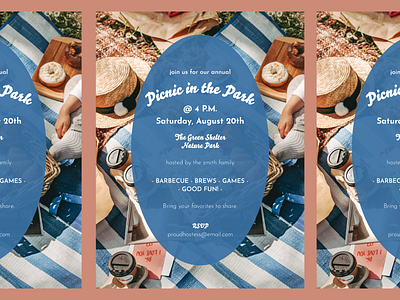 picnic mock invitation blue design invitation invite picnic pink simple summer typography