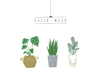 Green mood drawing green illustration leaves nature plants pots summer