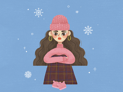 Winter 2d cute drawing girl illustration knit snow winter