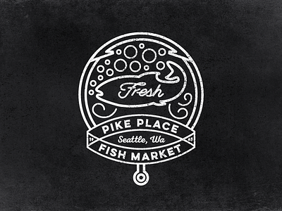 Pike Place Fish Market fish line art logo pike place seattle typography vector washington