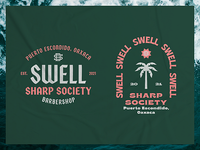 Swell II barbershop branding monogram palmtree sea surf typography