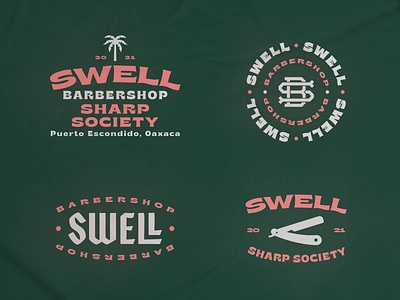 Swell III barbershop branding monogram palmtree razor sea surf typography