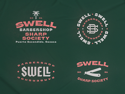Swell III barbershop branding monogram palmtree razor sea surf typography