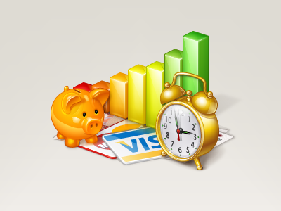 Business Icon alarm clock business chart credit card piggy bank