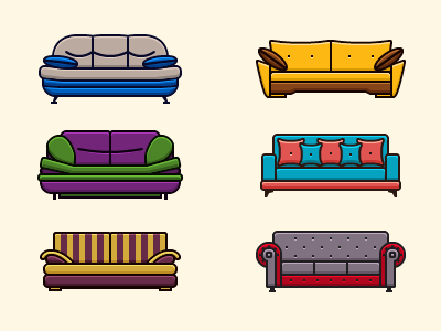 Furniture Icons adobe illustrator contour flat furniture icon sofa vector