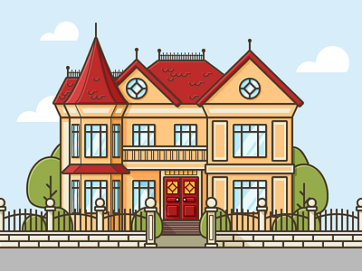 House adobe contour fence flat house icon illustrator vector