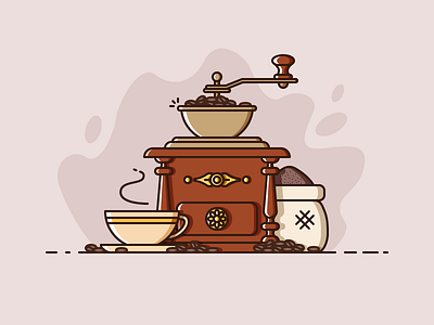 Coffee coffee contour cup flat grinder illustration illustrator vector