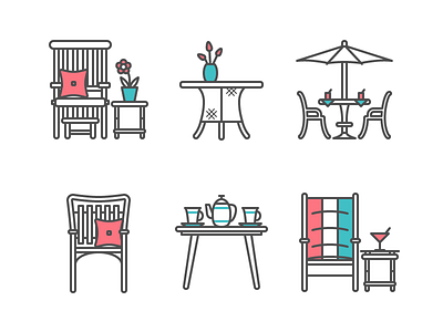 Garden Furniture adobe chair contour flat flower furniture icon illustrator table tea umbrella vector