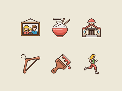 Icons for Language Learning app adobe brush building family girl hanger illustrator picture rice running vector