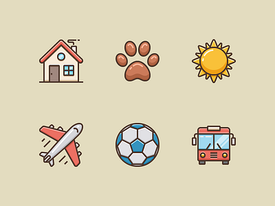 Custom Icons adobe airplane ball bus home house paw print soccer sun vector