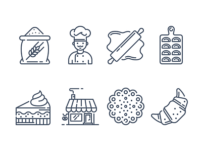 Bakery icons adobe illustrator bakery cake contour cookies croissant flour icon pastry vector