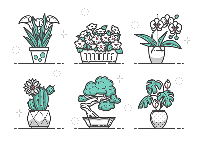 Plants Icons adobe illustrator flowers home plants icons vector