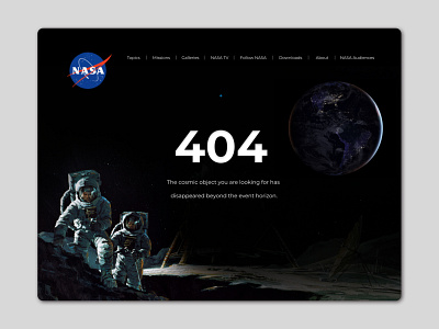 This is my #dailyUI challenge Day 8 Nasa 404 page 404 404 error 404 page app dailyui design minimal mobiledesign nasa typography ui uidesign ux web webdesign