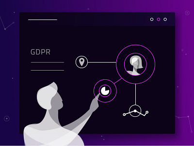 GDPR web illustration background art brand identity branding commercial illustration connection dark theme digital gdpr guy human illustration interface neon person purple social media space vector webdesign