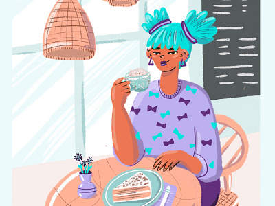 Illustration for Ihana Cafe cafe cake coffee cup commercial cozy design digital food illustrator helsinki illustration restourant woman