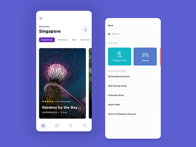 Singapore Travel App animation app booking cards city city guide design hotel ios iphone mobile restaurant search singapore things to do tour travel typography ui ux