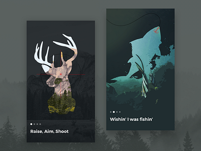 Hunting & Fishing Onboarding Screens android deer fish fishing forest hunting illustration intro ios onboarding sea walkthrough