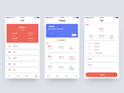 Hongxiang Finance app，management center，home financial，trend，wallet，personal page，money