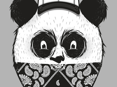 Pandana bandana black cap illustration panda t shirt white