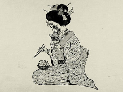 Geishaaa! brain geisha horror illustration japan japanese t shirt zombie