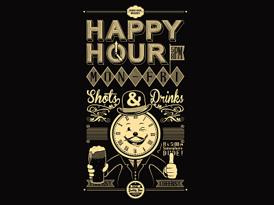 Happy Hour beer design funny happy hour illustration oclock poster shot t shirt vector