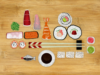 Sushi platter food illustration